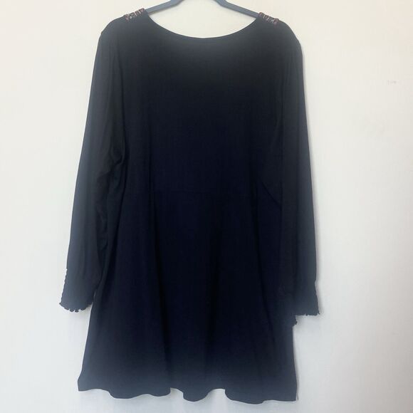 Women’s 3XL Black Peasant Top Long Sleeved Heavily Embroidered Collar Tassels - Picture 6 of 9